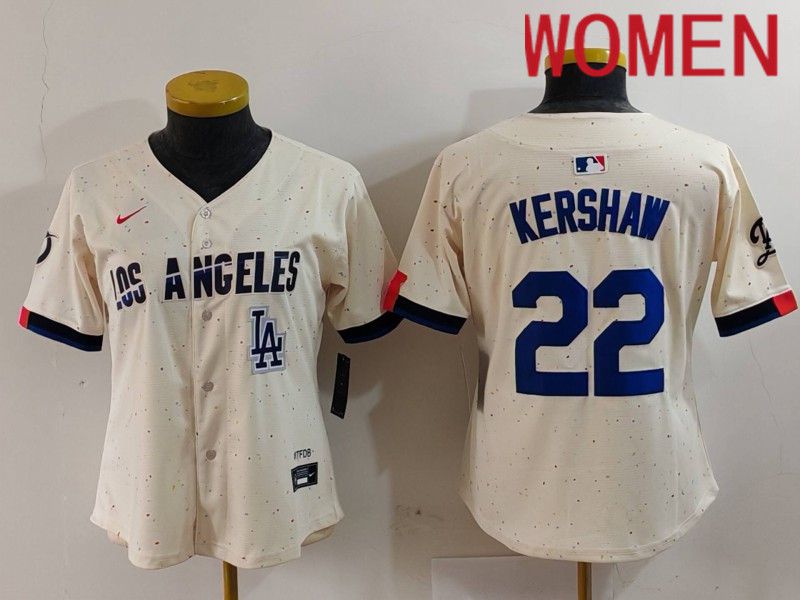 Women Los Angeles Dodgers 22 Kershaw Cream Fashion Nike Game MLB Jersey style 7014